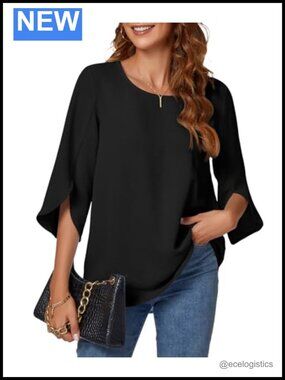3/4 Bell Sleeve Blouse Dressy Casual Business Work Top